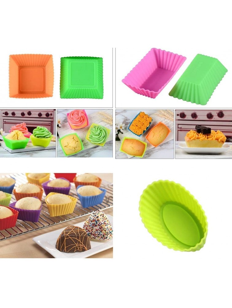 Kaptin 24pcs Silicone Muffin Baking Cups Cupcake Liners,Reusable Non-Stick Cake Molds Sets Multi-color Square + Rectangle + Triangle + Ellipse - B6FKC3QYD