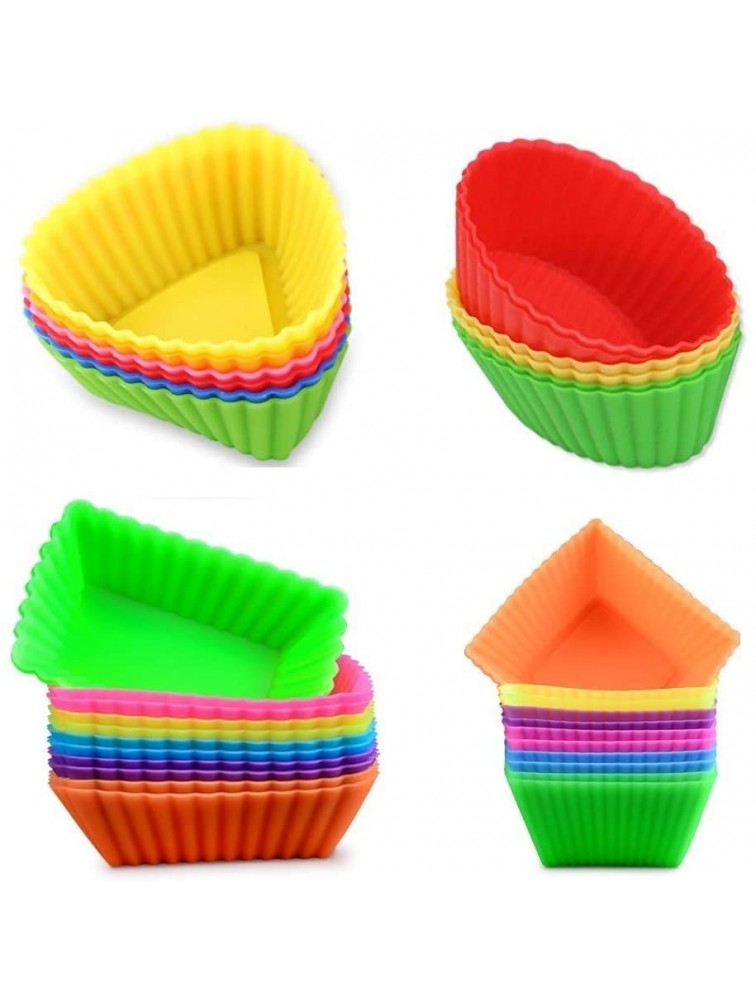 Kaptin 24pcs Silicone Muffin Baking Cups Cupcake Liners,Reusable Non-Stick Cake Molds Sets Multi-color Square + Rectangle + Triangle + Ellipse - B6FKC3QYD