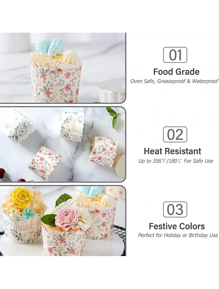 OJelay Baking Cups Paper Muffin Cup 100pcs Floral Greaseproof Disposable Bulk Cupcake Wrapper Liner Floral - BWXXEKA5Z