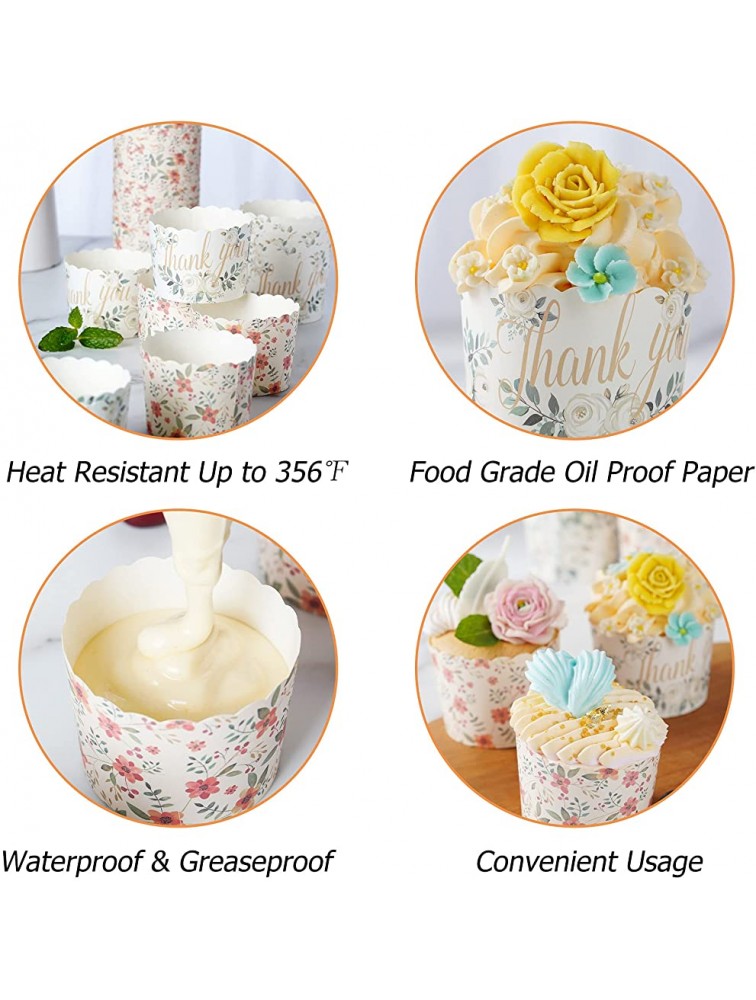 OJelay Baking Cups Paper Muffin Cup 100pcs Floral Greaseproof Disposable Bulk Cupcake Wrapper Liner Floral - BWXXEKA5Z