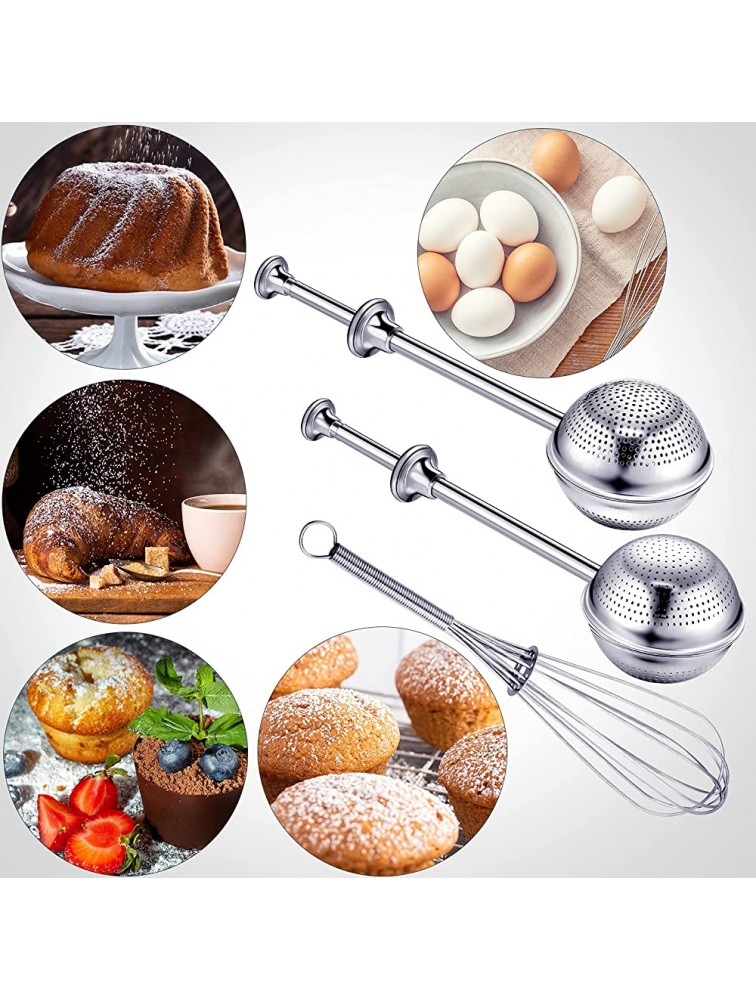 3 Pieces Sugar Duster Handed Operation Stainless Steel Flour Dispenser Sifter Shaker Large and Small Hole Tea Leak Strainer Egg Whisk for Sugar Flour and Spices Baking Powder Sifters - BZ4LJ8R5R