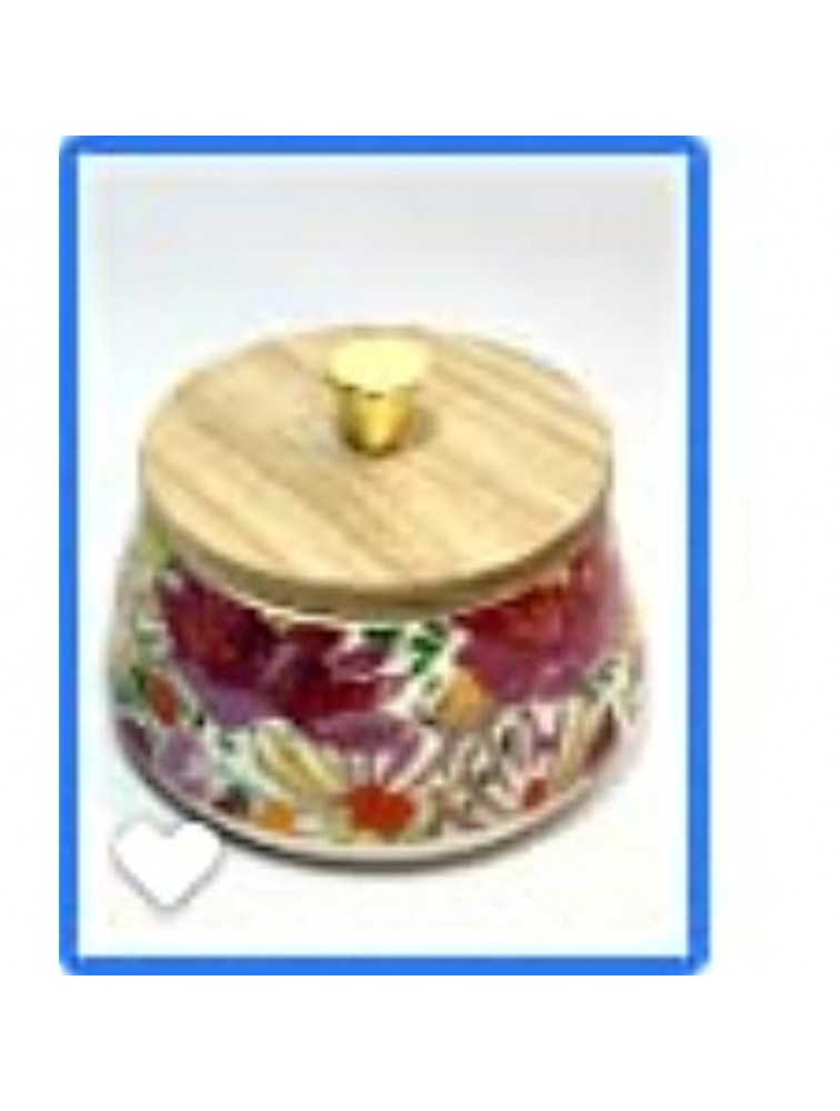 Bathing Porcelain Wooden Lid Powder Dish with Puff and Sifter - B7UQ47IVC