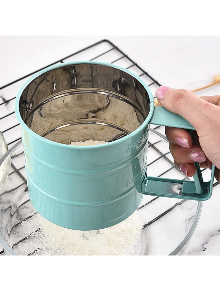 HEITIGN Hand-held Flour Sieve Kitchen Semi-automatic Flour Sieve Cup Baking Tool Stainless Steel Handheld Flour Sieve Baking Tool Non-stick Powder Sieve Cup Type Semi-automatic Powder Sieve,Sky-blue - BNBKR6HGG