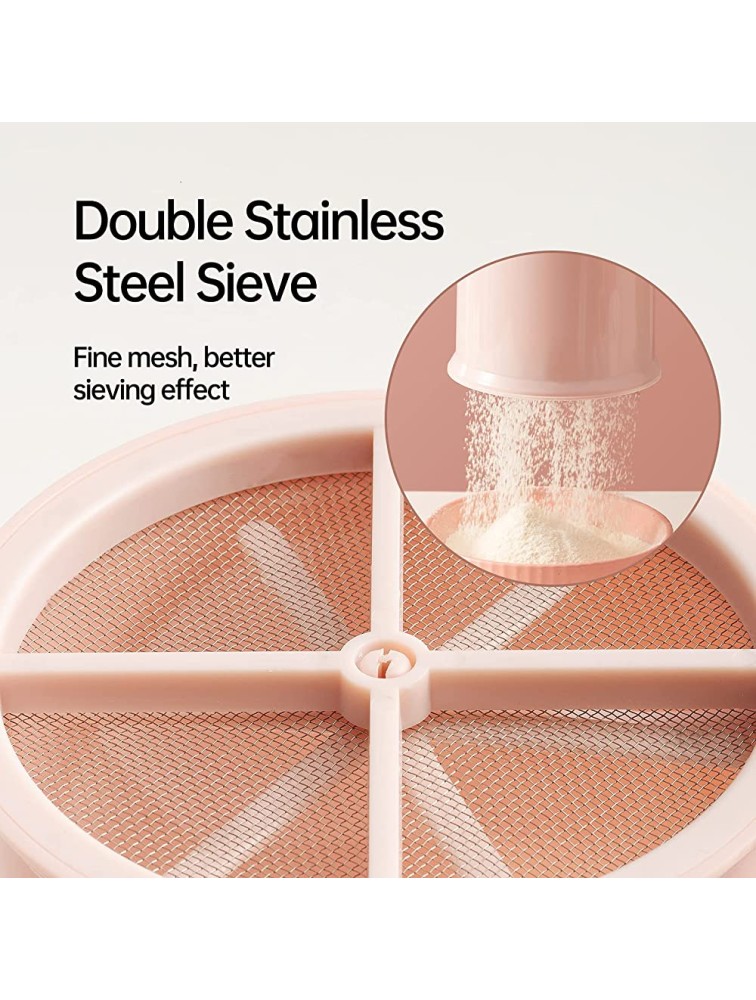 Morfakit Flour Sifter for Baking One-handed Flour Sieve with Stainless Steel Fine Mesh Double Layer Sieves 350ml Capacity Baking Tool Kitchen Supplies for Sugar Powdar and Flour Pink - B6S3XLT24