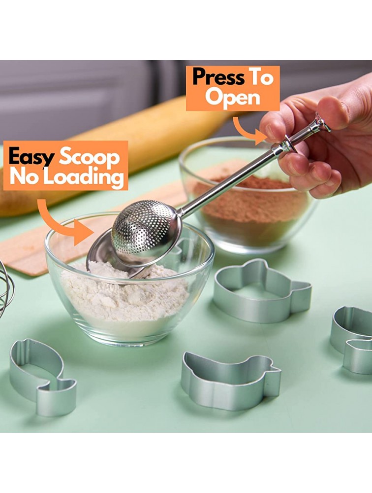 The Scoop And Dust. A Powdered Sugar Dispenser Shaker Duster Steel Sifter Dredge Wand For Baking Supplies Perfect For Flour Salt And Cinnamon Spice Seasoning Powder Dusting - BH9Y9W2IZ