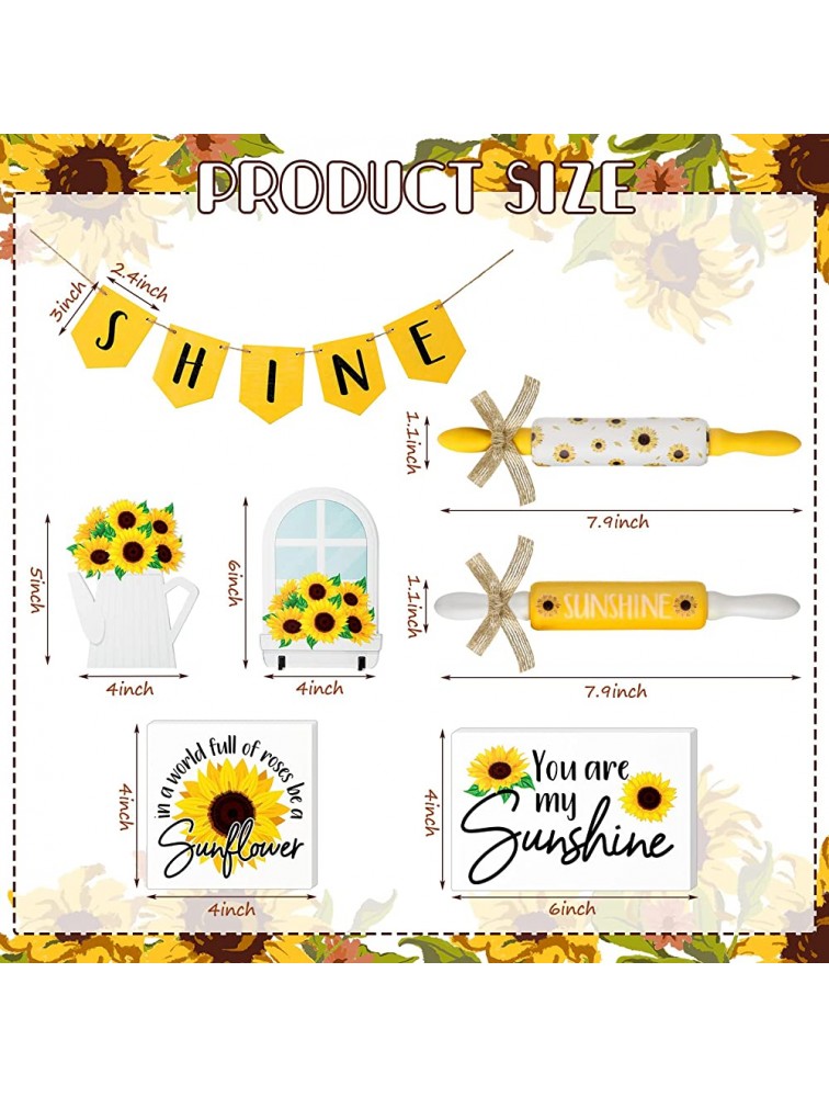 10 Pcs Sunflower Tiered Tray Decor Set Includes Sunflower Coffee Mug Sunflower Mini Rolling Pins Wood Bead Garland with Tassel Sunflower Gnome Decor You are My Sunshine Wooden Farmhouse Decor Gift - BMXT1L85R