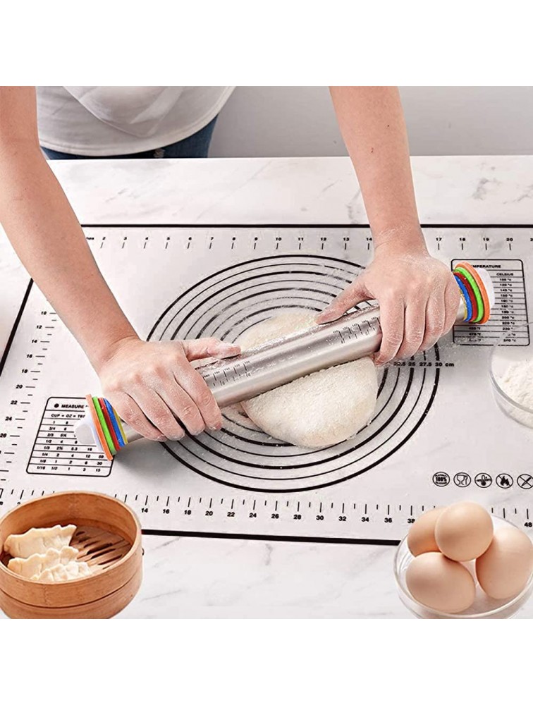 Adjustable Rolling Pin with Thickness Rings for Baking Stainless Steel Designs Dough Roller Pins with Silicone Pastry Nonstick Mat for Cooicke Decorating Supplies Fondant Cake Bread or Baker Gifts - BF8W10Y9L