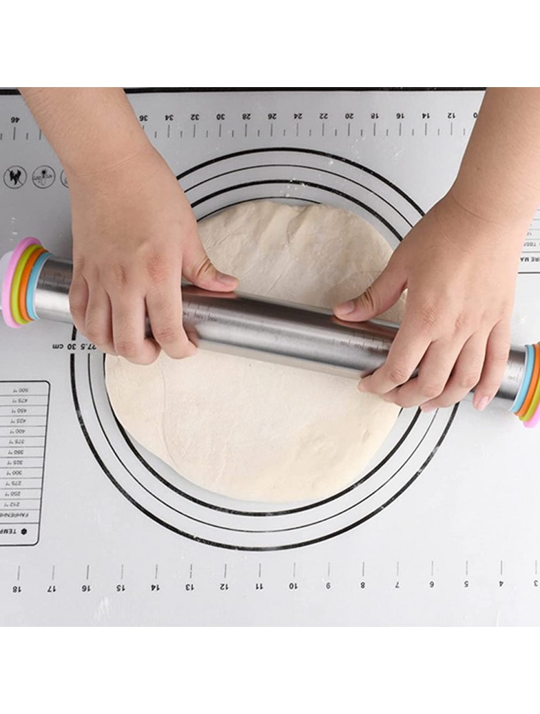 Adjustable Rolling Pin with Thickness Rings,Stainless Steel Cookie Rolling Pin for Baking With mat - BQ49P4LNA