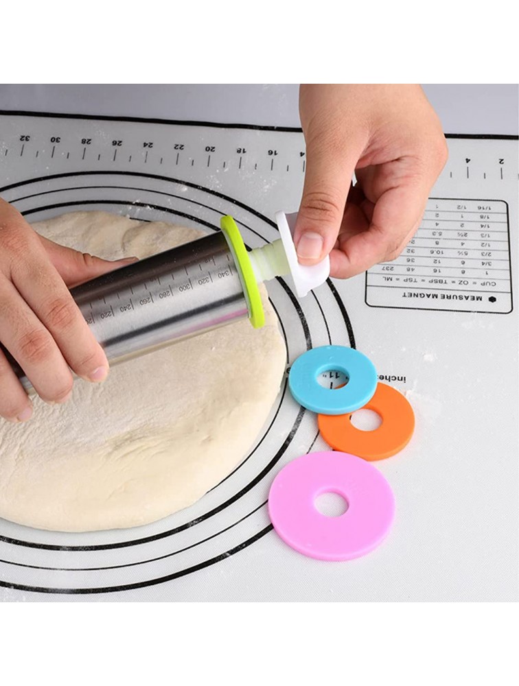Adjustable Rolling Pin with Thickness Rings,Stainless Steel Cookie Rolling Pin for Baking With mat - BQ49P4LNA