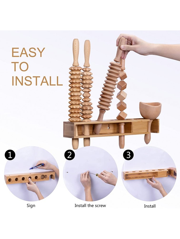 Bamboo Rolling Pin Holder Wall Mount Rolling Pin Rack Wooden Vertical Rolling Pin Organizer Collector Collection Dough Roller Storage Stand Display Shelf Farmhouse Style Kitchen Utensils Accessories - BQKJRO9LT