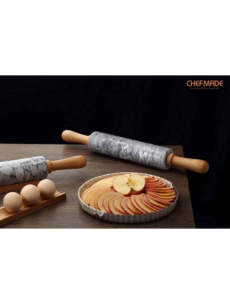 CHEFMADE 18-Inch Marble Rolling Pin with Wooden Handles and Cradle Non-Stick Gray and White - BBWKGFWA4
