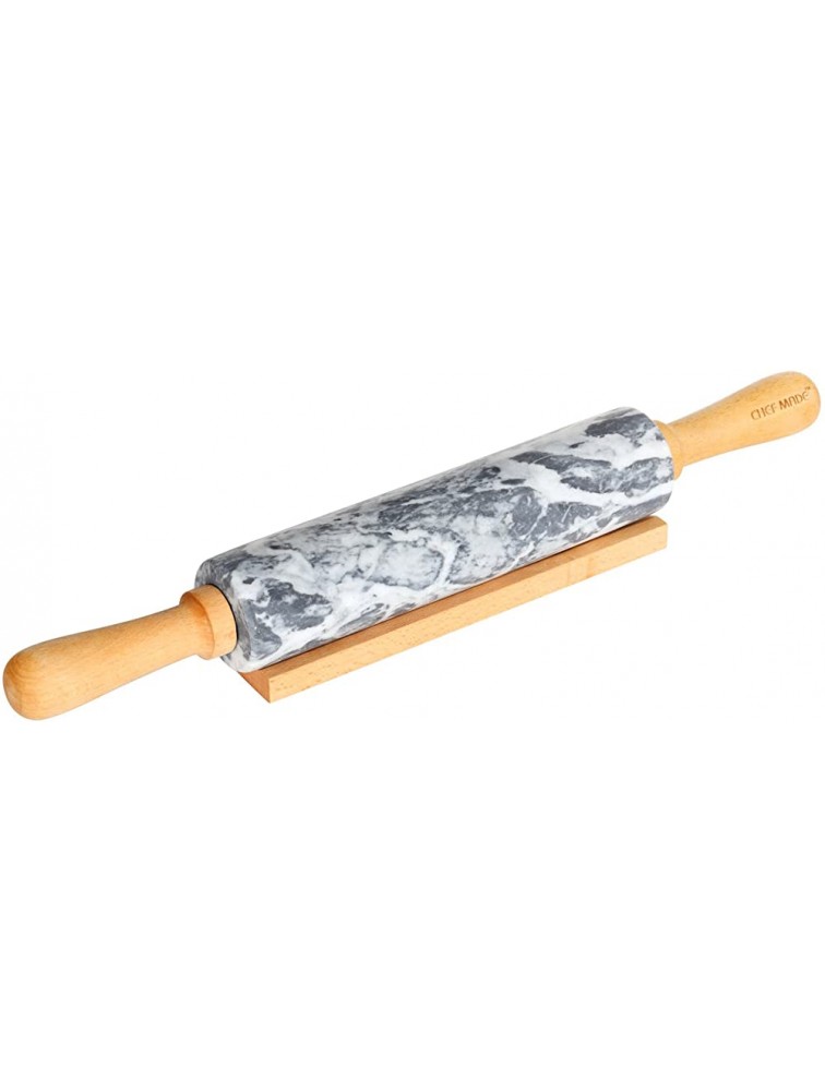 CHEFMADE 18-Inch Marble Rolling Pin with Wooden Handles and Cradle Non-Stick Gray and White - BBWKGFWA4