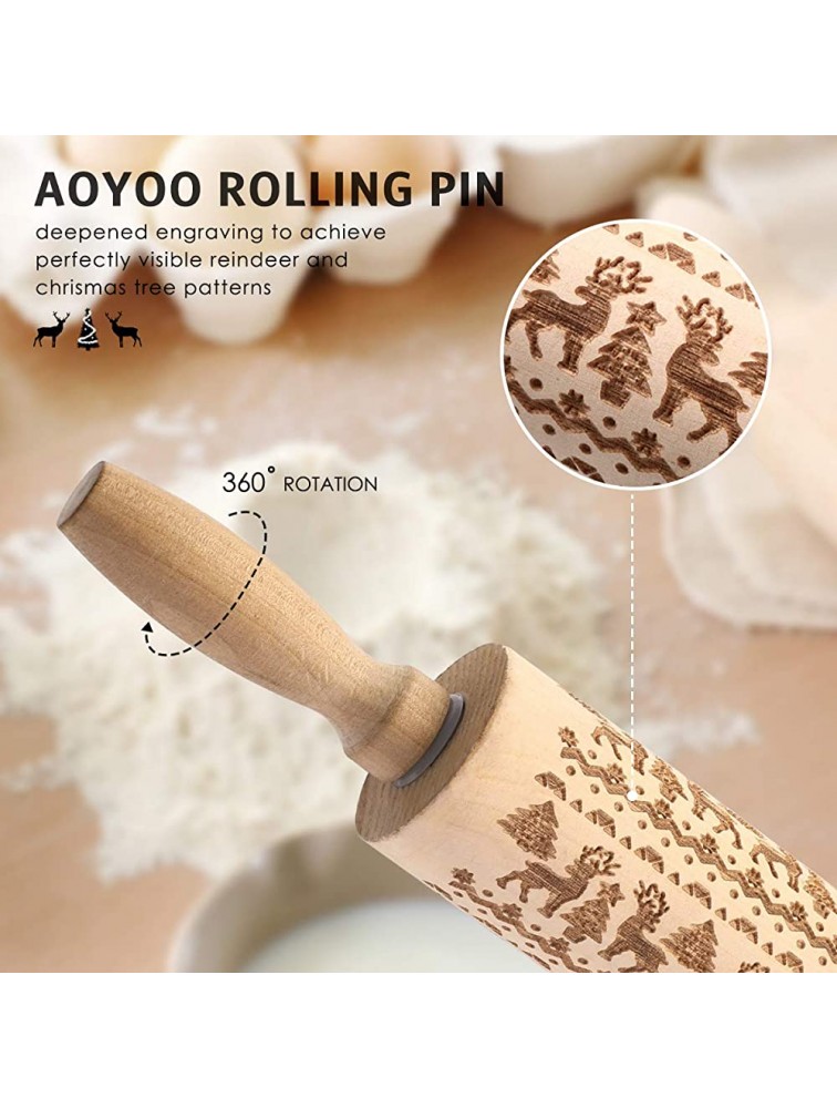 Christmas Wooden Rolling Pins DIY Embossed Rolling Pin Embossing Rolling Pin with Christmas Themed Symbols for Baking Embossed Cookies Rolling Pin Kitchen Tool Christmas Ornaments - B9Z28SRDI