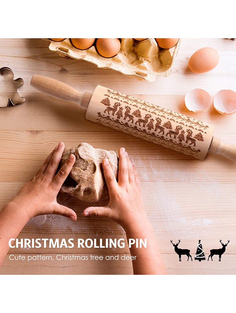 Christmas Wooden Rolling Pins DIY Embossed Rolling Pin Embossing Rolling Pin with Christmas Themed Symbols for Baking Embossed Cookies Rolling Pin Kitchen Tool Christmas Ornaments - B9Z28SRDI