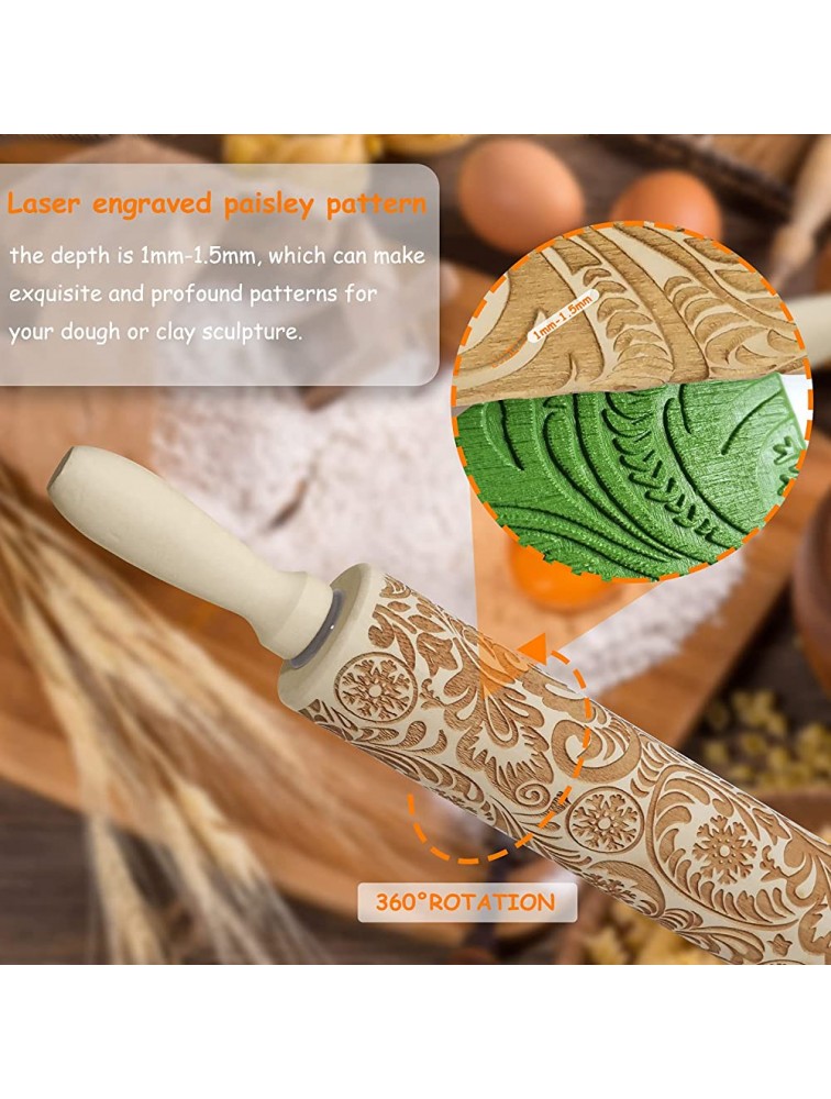 Embossed Wooden Rolling Pin Embossing Rolling Pin for Baking Fondant Pizza Pie Pastry Pasta Dough Cookies Suitable Christmas Father and Mother's Gift - BB8L85PRJ