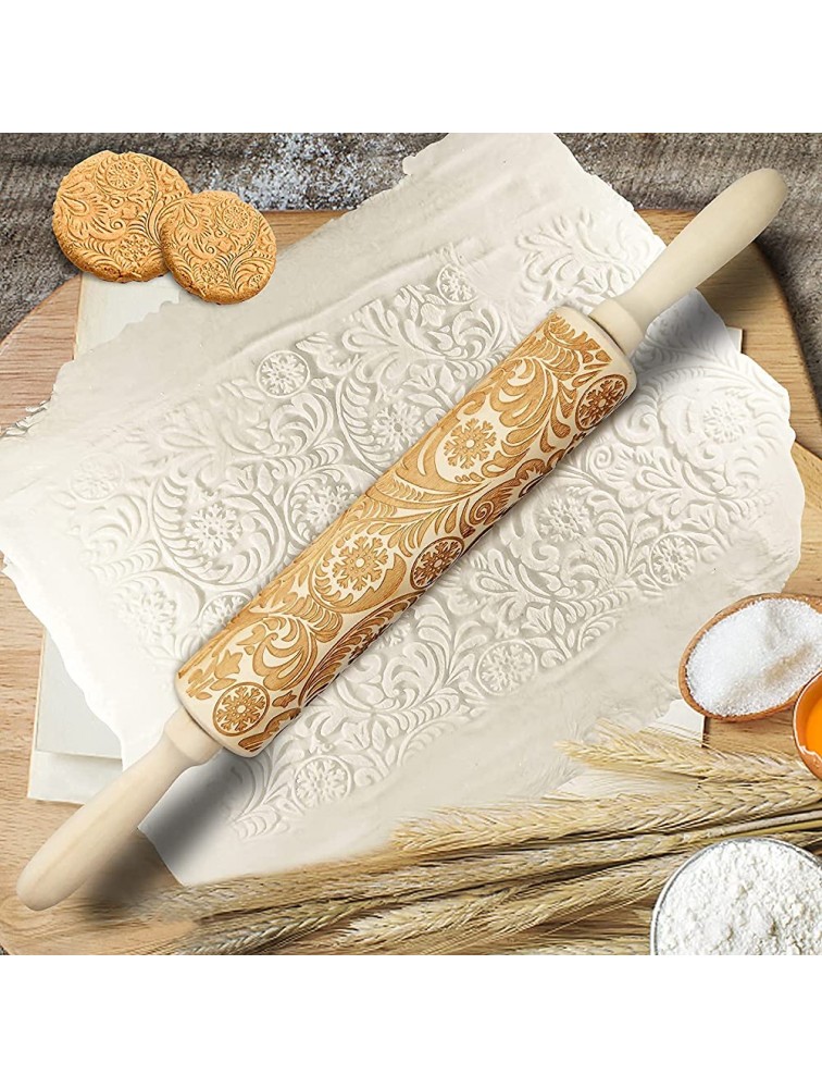 Embossed Wooden Rolling Pin Embossing Rolling Pin for Baking Fondant Pizza Pie Pastry Pasta Dough Cookies Suitable Christmas Father and Mother's Gift - BB8L85PRJ
