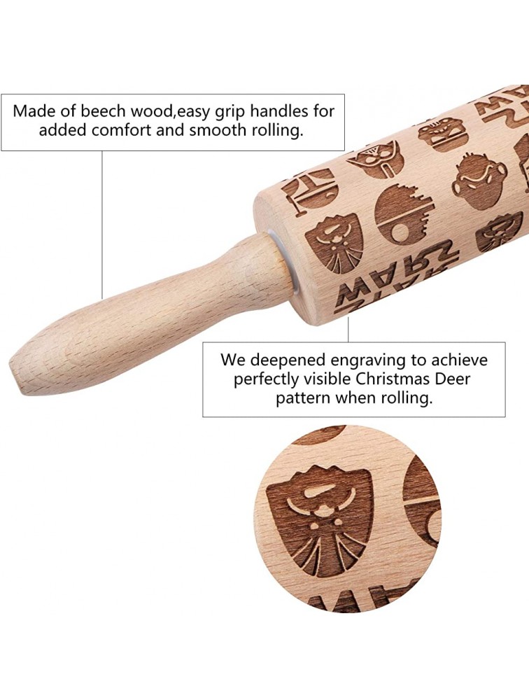 Embossed Wooden Rolling Pins,Evermarket Engraved Embossing Rolling Pin with Star Wars Pattern for Baking Embossed Cookies,Cute Rolling Pin Kitchen Tool for Kids and Adults - BFH0BG74K