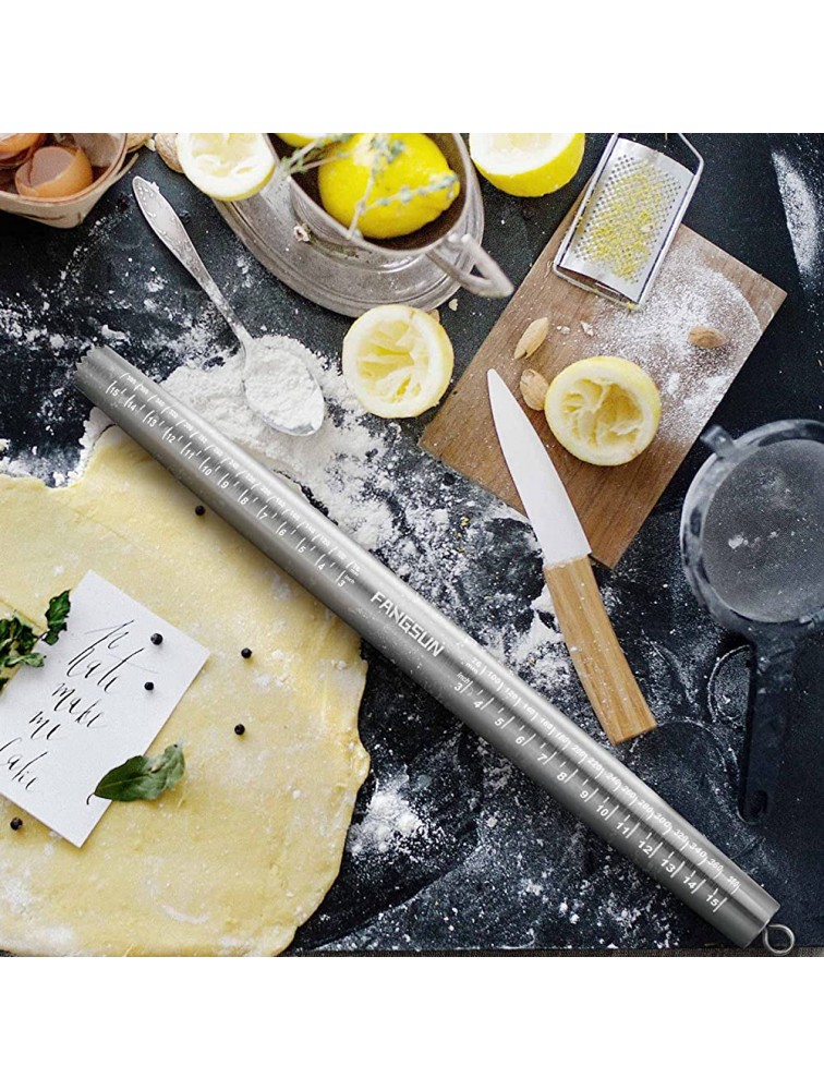FANGSUN Rolling Pin for Baking French Stainless Steel Rolling Pin Dough Roller for Pizza Fondant Cookie Ravioli Pie Crust 15 Inch Long With Meat Tenderizer End - B2Q124B34