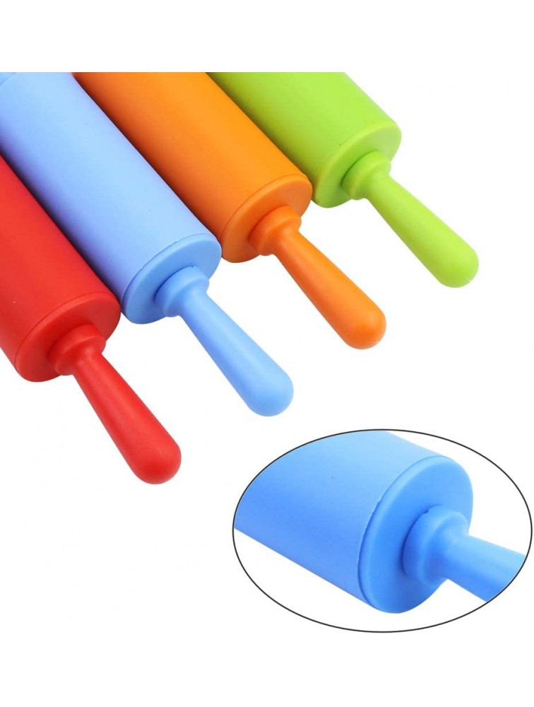Faxco 4 Pack Mini Rolling Pin for Kids 9 Inch Plastic Handle Rolling Pin Non-Stick Silicone Rolling Pins for Children Cake Baking - BKZ926LPK