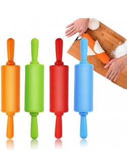 Faxco 4 Pack Mini Rolling Pin for Kids 9 Inch Plastic Handle Rolling Pin Non-Stick Silicone Rolling Pins for Children Cake Baking - BKZ926LPK