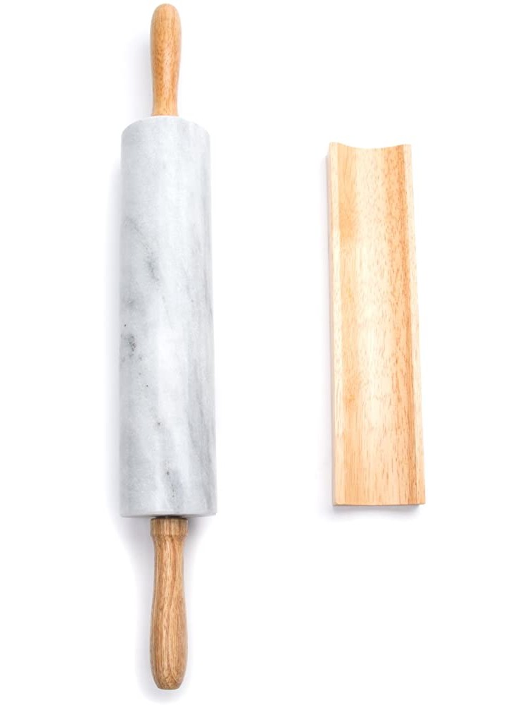 Fox Run White Marble Rolling Pin with Wooden Cradle 2.5 x 18 x 2.5 inches - BHJH5OOZL