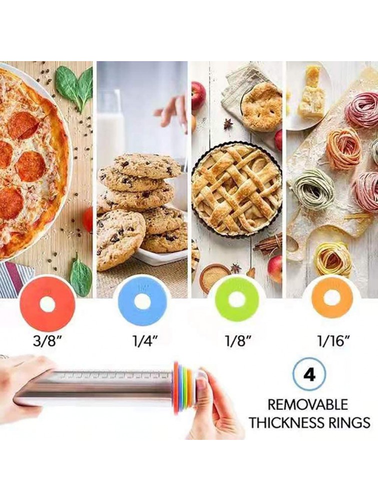 NASNAIOLL Adjustable Rolling Pin with Thickness Rings Measurement Pastry for Baking Cookie Dough Pizza Pastry Pie Pasta French Style Stainless Steel Roller - BE08FNLQ8