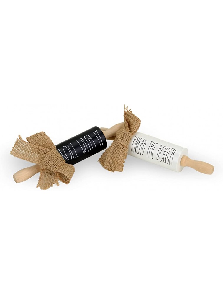 Noble Nest Mini Rolling Pins for Tiered Tray Farmhouse Tiered Tray Decorations Rae Dunn-Inspired Kitchen Decor Includes Two Mini Rolling Pins in Black and White 7 inches - BXV1JNT6X