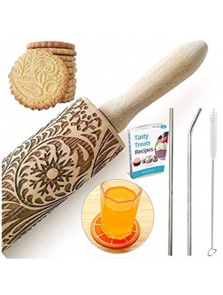 Paisley Embossed Rolling Pin 16" Engraved Rolling Pin for Baking + Cute and Lightweight Wooden Rolling Pin for Kids and Adults to Make Cookie Dough – Attractive Professional Cookie Angel Food - BNJ3ZYDNA