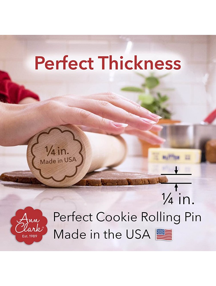 Perfect Cookie Rolling Pin 1 4-in. Fixed Depth Hardwood Made in the USA by Ann Clark - BBD5GM9UG