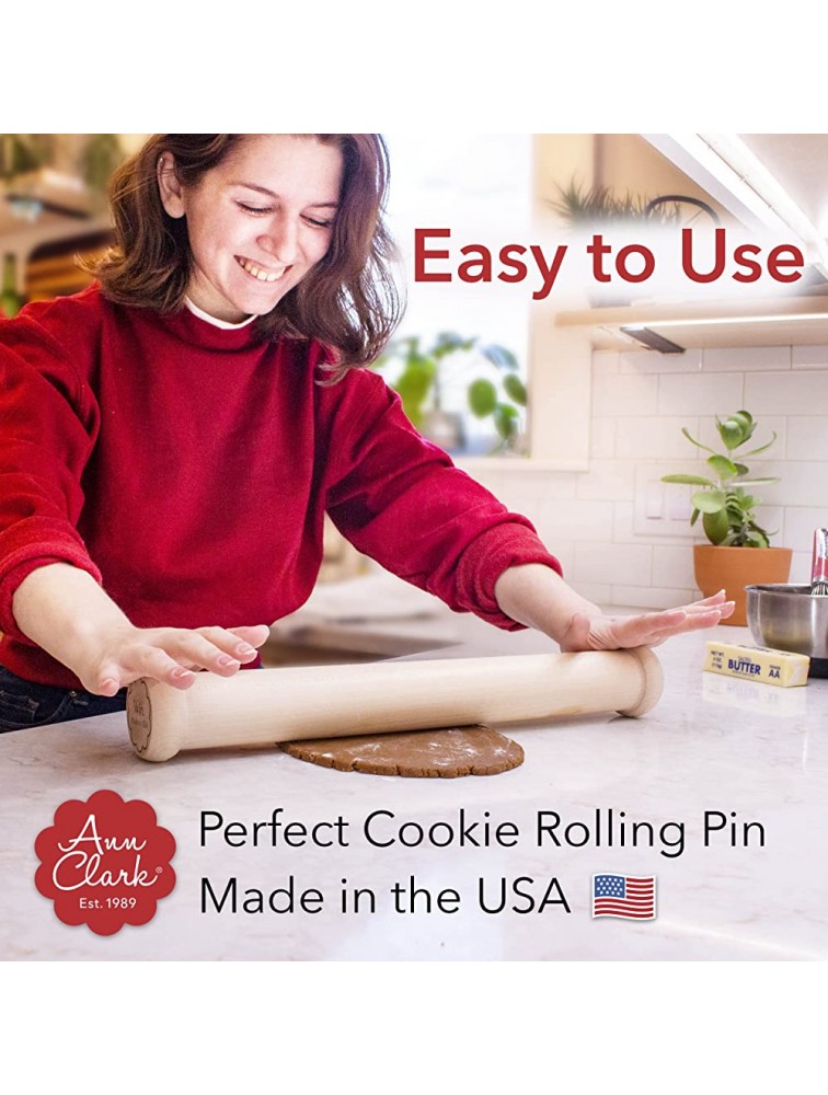 Perfect Cookie Rolling Pin 1 4-in. Fixed Depth Hardwood Made in the USA by Ann Clark - BBD5GM9UG