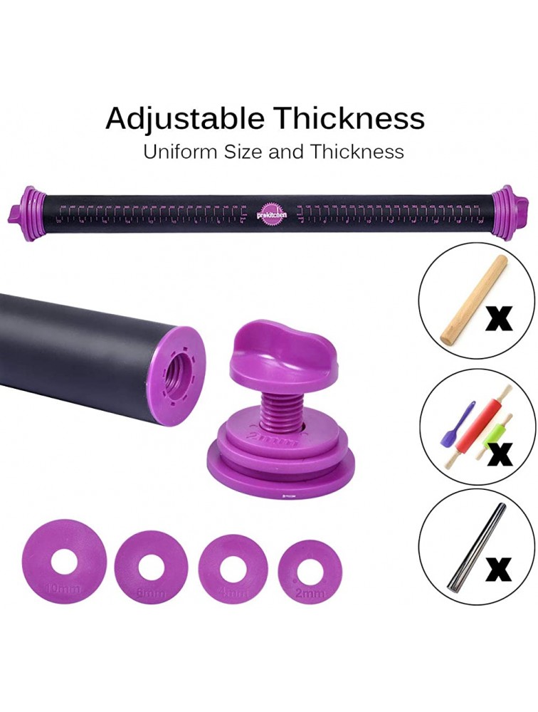 PROKITCHEN Silicone Rolling Pin with Thickness Rings 23.6 inch Large Rolling Pin for Baking Fondant Dough Pasta Cookie Pizza Dumpling Purple Long Rolling Pin - BHUJSB4YL