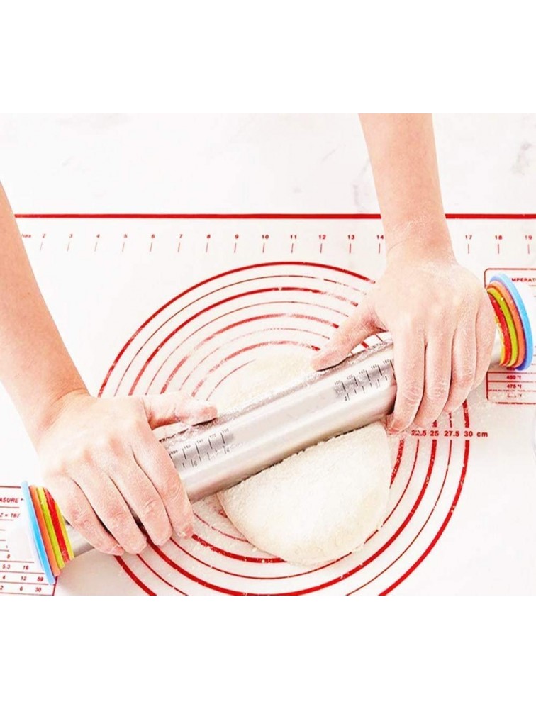 Rolling Pin nonstick and Silicone Baking Pastry Mat combo kit Adjustable Rolling Pin With Thickness Rings Rolling Pin for Baking Fondant Pizza Pie Pastry Pasta Dough Cookies Red - BNBDDMSBW