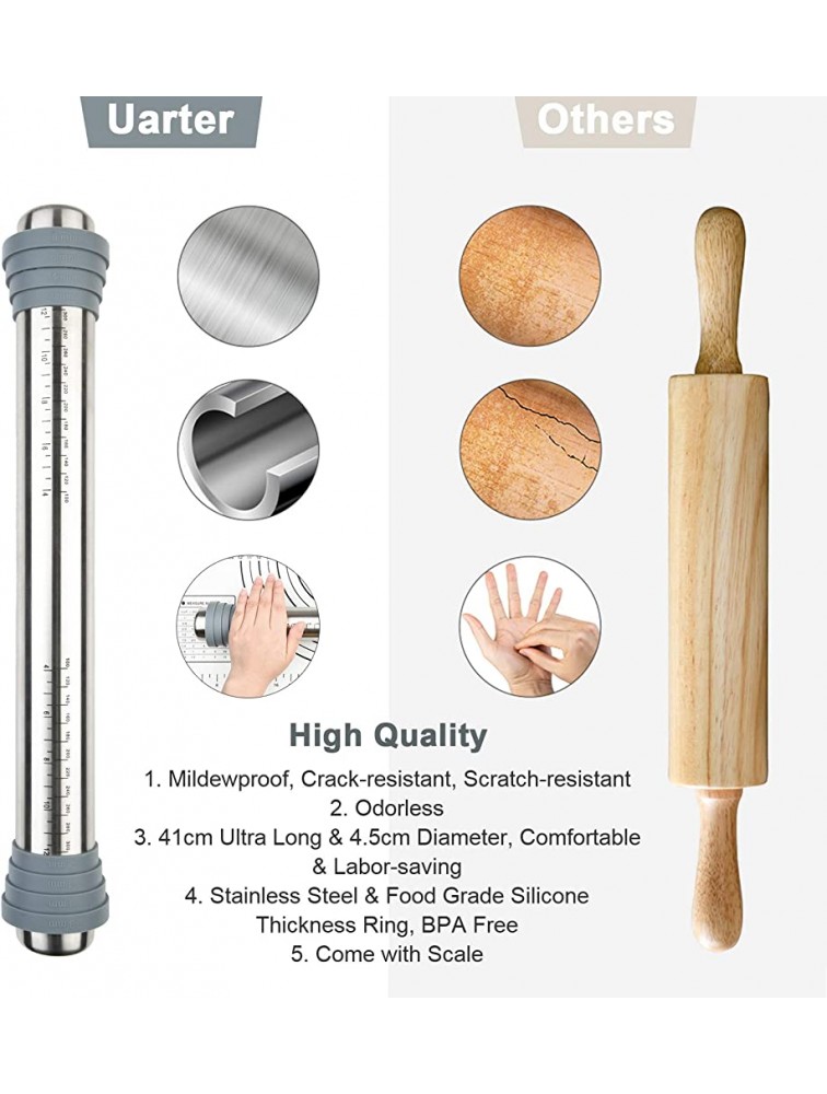 Rolling Pin with Silicone Baking Pastry Mat Kitchen Baking Supplies NonStick Stainless Steel Fondant Dough Roller Rolling Pins with Adjustable Thickness Rings for Cookie Decorating Pizza Pie Pasta - B3WT2KSNX