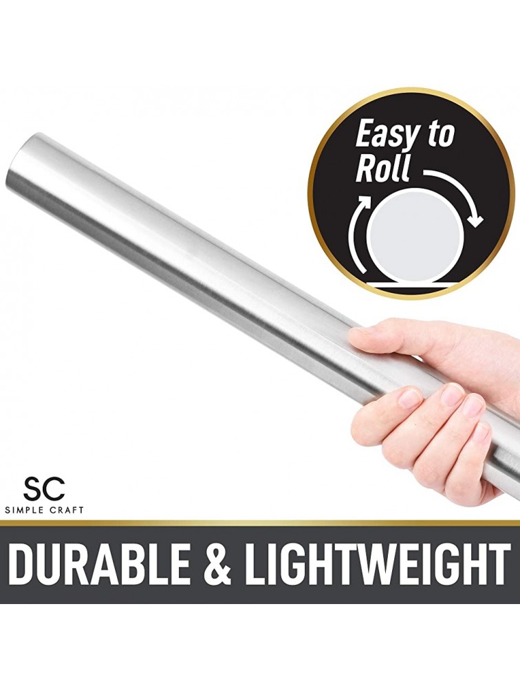 Simple Craft Premium 16” Rolling Pin Smooth Tapered Professional French Rolling Pin Stainless Steel Rolling Pin For Making Cookies Pastries Pizza Pies and Pastas - B1D0BBOP3