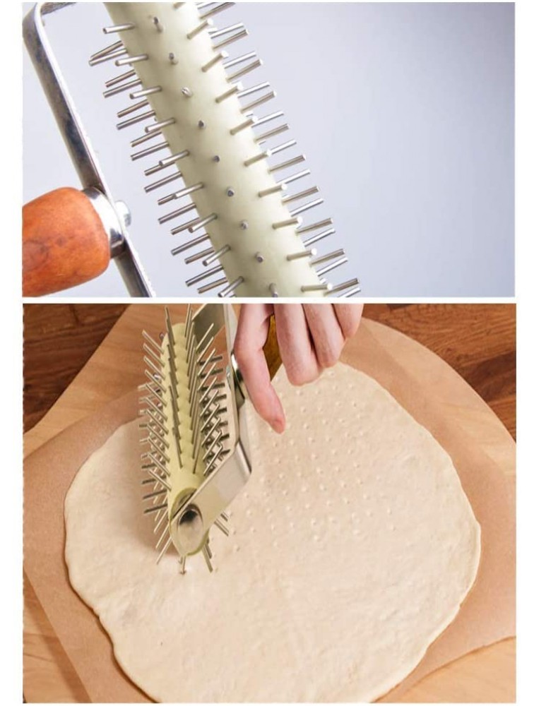 Stainless Steel Pizza Dough Roller Docker ,Time-Saver Pizza Dough Roller Docker with Wood Handle Pizza Bread Pin Puncher Pizza Wheel for Pizza Cookie Cake Pie Pastry Bread Dough - BZ3WT1916
