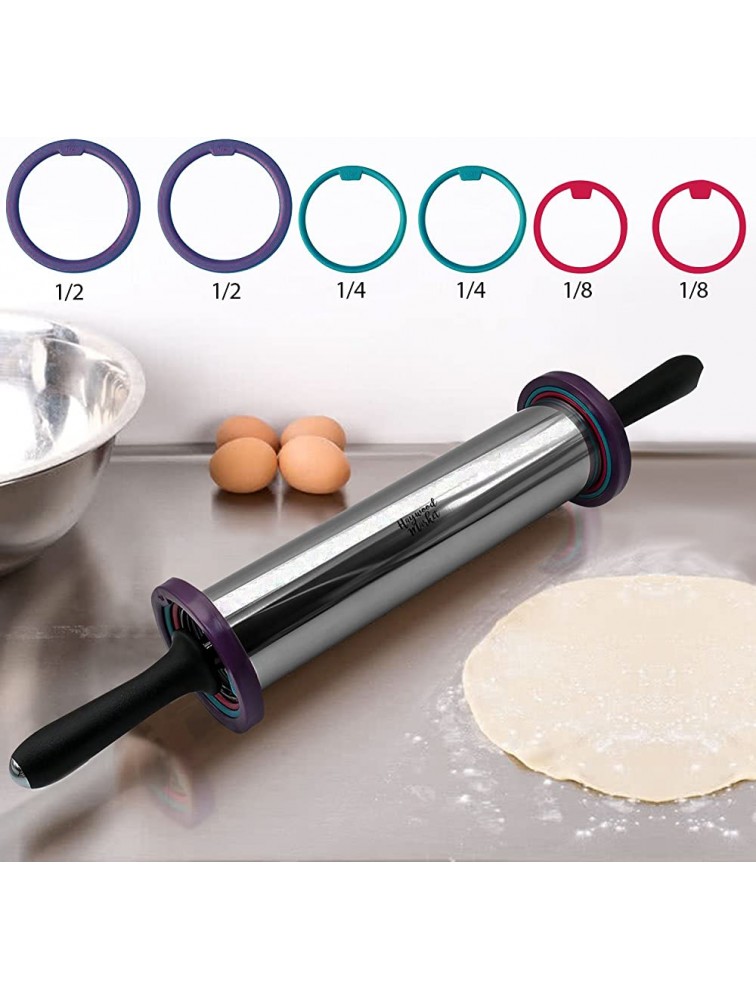 Stainless Steel Rolling Pin with Thickness Rings Large Heavy Duty Adjustable Roller with Silicone Baking Mat for Dough Pizza Pastry Pie Pasta and Cookies rolling pin with mat - BHN2O7Y16