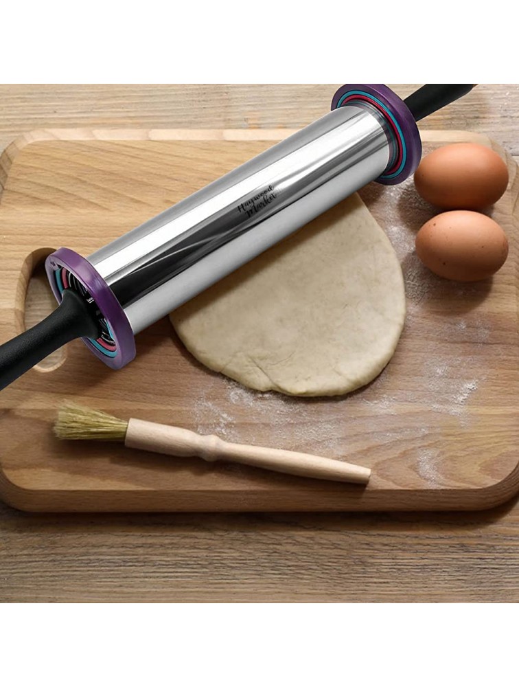 Stainless Steel Rolling Pin with Thickness Rings Large Heavy Duty Adjustable Roller with Silicone Baking Mat for Dough Pizza Pastry Pie Pasta and Cookies rolling pin with mat - BHN2O7Y16