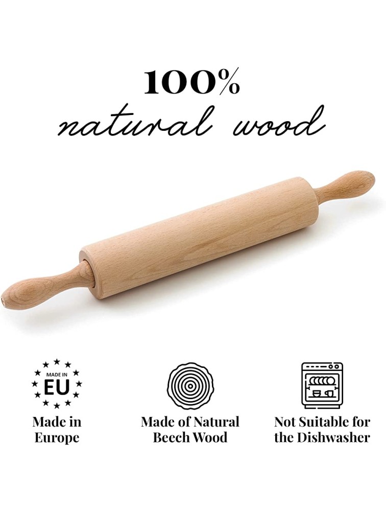 Tuuli Kitchen – Classic Wood Rolling Pin with Rotating Center Beechwood Roller for Pastry Bread and Pasta Dough Alternative to Plastic Rolling Pin 44 x 5.5 cm - BMCXCBC3O