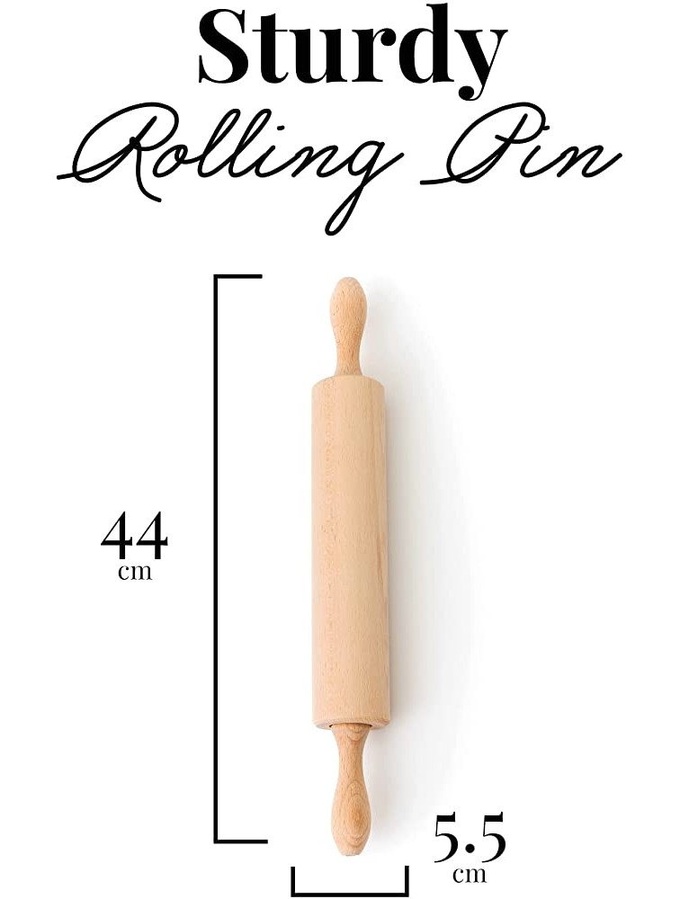 Tuuli Kitchen – Classic Wood Rolling Pin with Rotating Center Beechwood Roller for Pastry Bread and Pasta Dough Alternative to Plastic Rolling Pin 44 x 5.5 cm - BMCXCBC3O