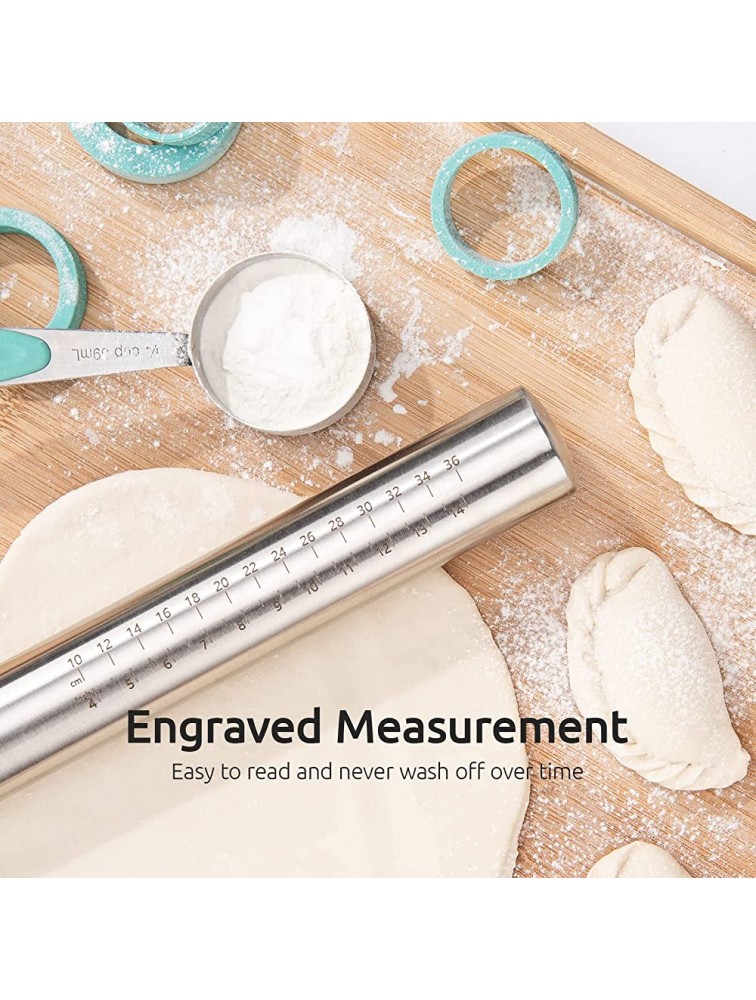 U-Taste 18 8 Stainless Steel 16 inch Adjustable Rolling Pin with Silicone Removable Thickness Rings Nonstick Kitchen Roller Pin for Baking Cookies Pastry Pizza Pasta Dough Fondant Teal Aqua Sky - BZJ5DUSTK