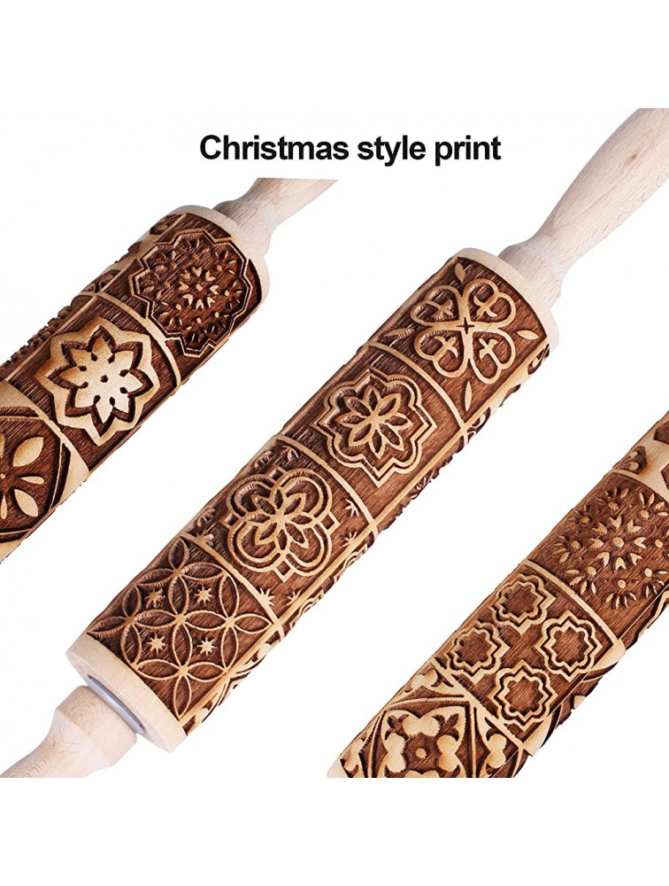 UCOMELY Christmas Wooden Rolling Pin 3D Engraved Embossing 16 Types Wood Carved Pattern for Cookie Baking Fondant Pie Crust Pastry Dough Essential Kitchen Tool Women for Gift - B2NR4N07X