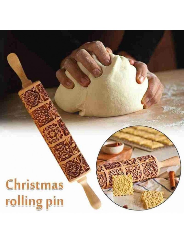 Wooden Rolling Pin Engraved Embossing Rolling Pin Kitchen Decor Tools for Baking Embossed Cookies Window Grilles 43cm x 5cmL x D - B3DJSYVN4
