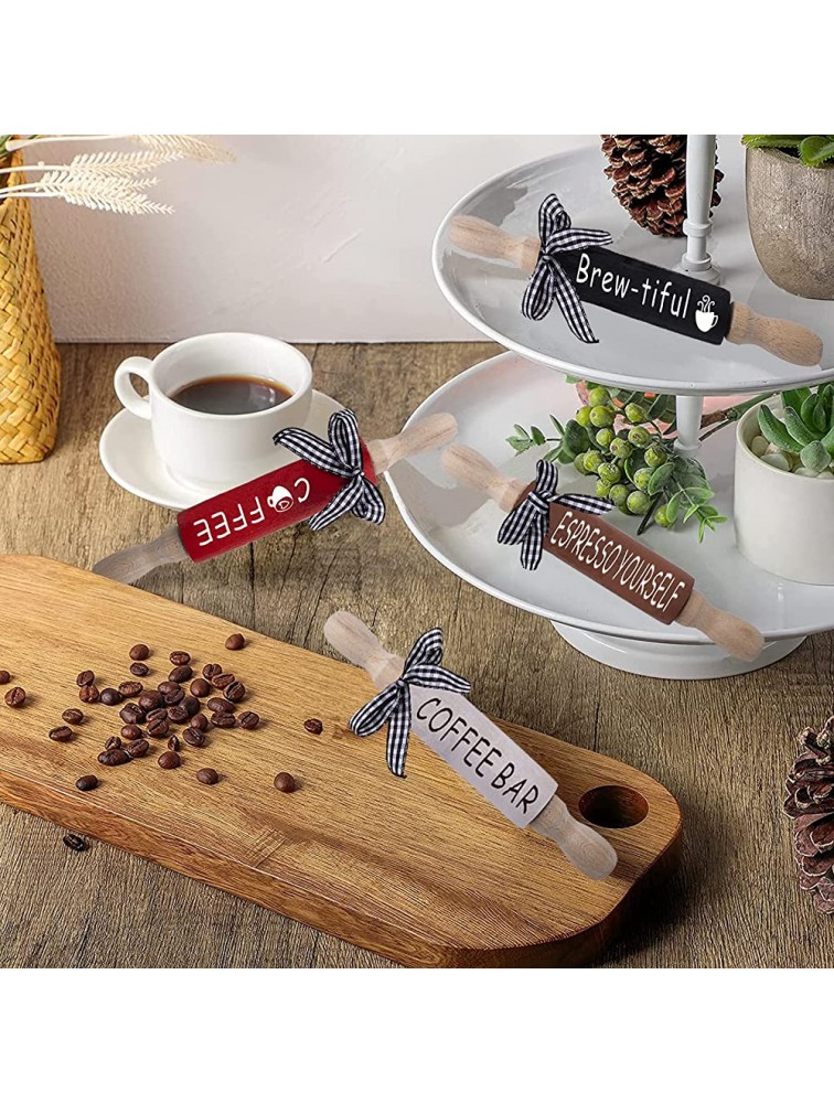 YUMMX 4PCS Tiered Tray Decor Items Coffee Mini Rolling Pins Coffee Nook Tier Tray Decor summer bundles Rae Dunn Inspired Decoration Wooden Farmhouse Kitchen Home Decor Gift - BDW3M26SZ