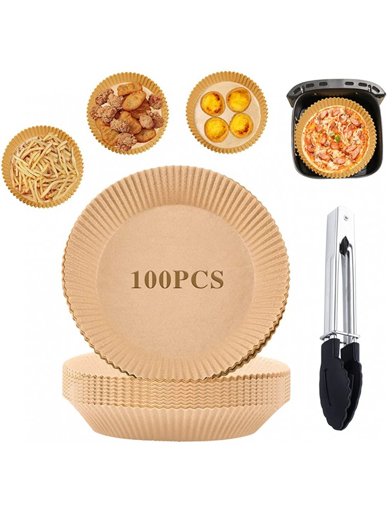 100 PCS Air Fryer Disposable Paper Liner Non-Stick Air Fryer Parchment Paper Liner Oil-proof Water-proof Round Baking Paper Sheets with a Free Tong for Frying Cooking Roasting Microwave - B1CMXX97B