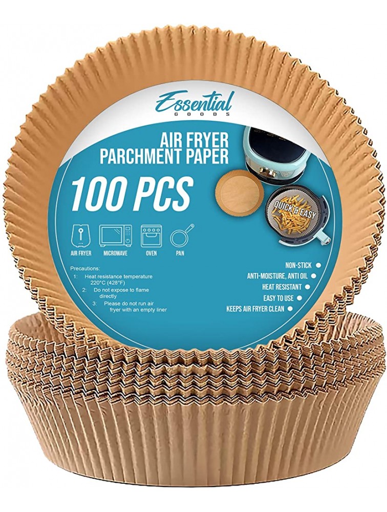 100 Pcs Essential Goods Air Fryer Parchment Paper Unperforated 6.3" Round Sheets Non-Stick Paper Liners Baking Paper Food Grade Parchment Oil-Proof Water-Proof for Roasting and Frying - B8YEMSB5U