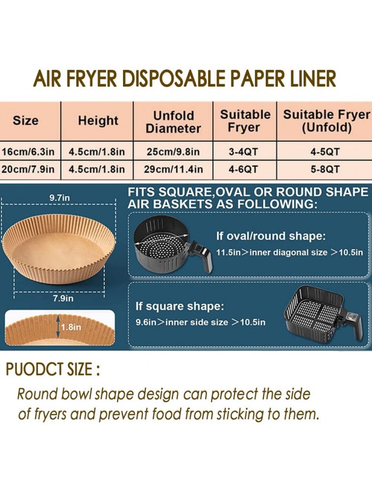7.9inch Air Fryer Disposable Paper Liner 100PCS Non-stick Disposable Air Fryer Liners Baking Paper for Air Fryer Oil-proof Water-proof Parchment for Baking Roasting Microwave Natural - BJIMCJ0JO