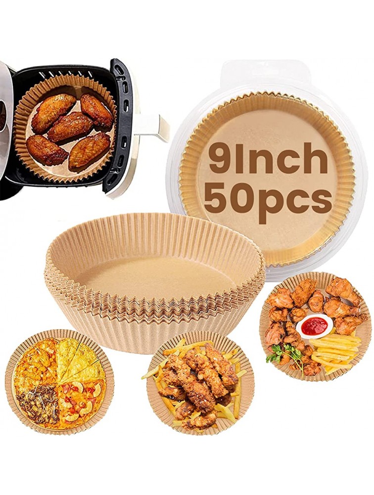 9 Inch Upgraded Air Fryer Disposable Paper Liner,50pc Food Grade Round Airfryer Parchment 482°F Resistant Material Not Burn Oil-proof WaterProof Large Size for Baking Cooking Roasting Microwave Basket - BLQ3A824Z