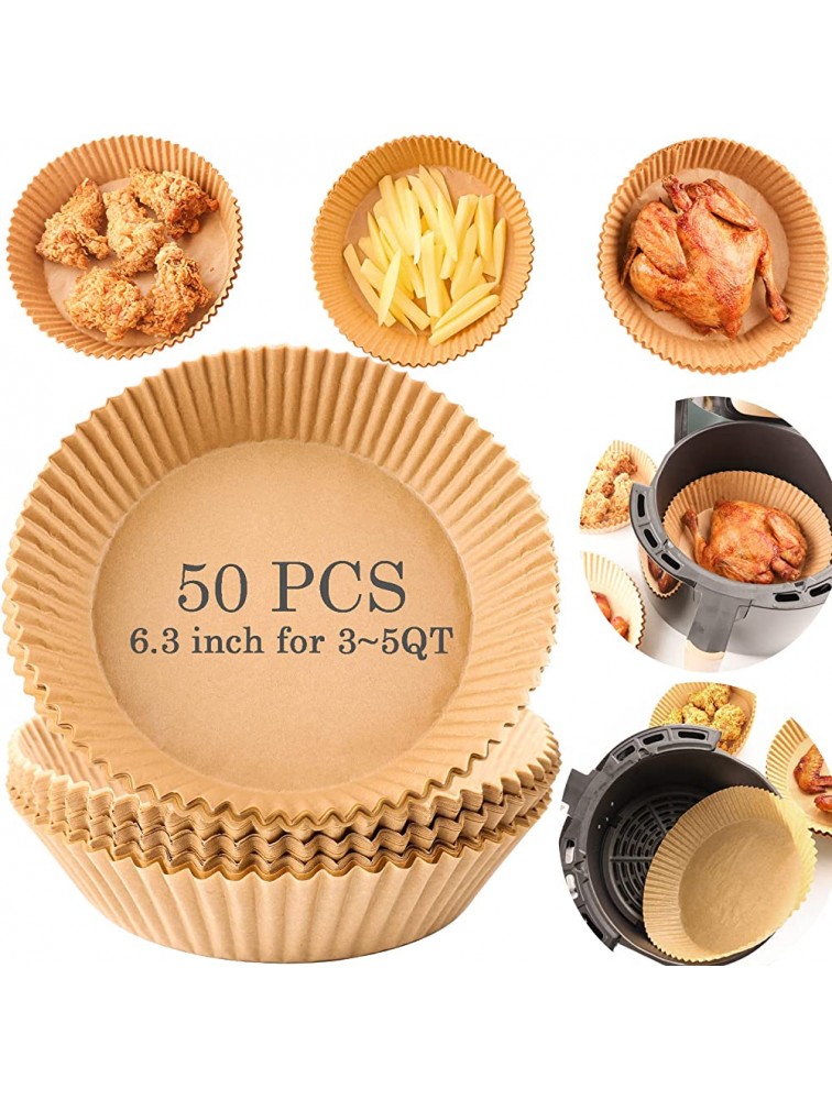 Air Fryer Disposable Paper Liner 6.3 inch 50pcs [Medium size] Non-Stick Air Fryer Liners for 3-5QT Air Fryer Food Grade Parchment Paper Oil-proof Water-proof for Baking Roasting Microwave Cooking - BG9KB5HMM