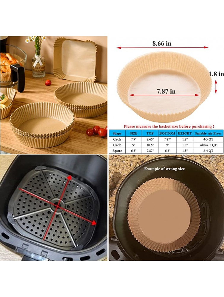 Air Fryer Disposable Paper Liner 7.9 inch Air Fryer Liners Round Air Fryer Parchment Paper Liners Baking Paper Liners for Air Fryer Basket Non-Stick Oil-proof Water-proof 50PCS - BRO8AX2A3