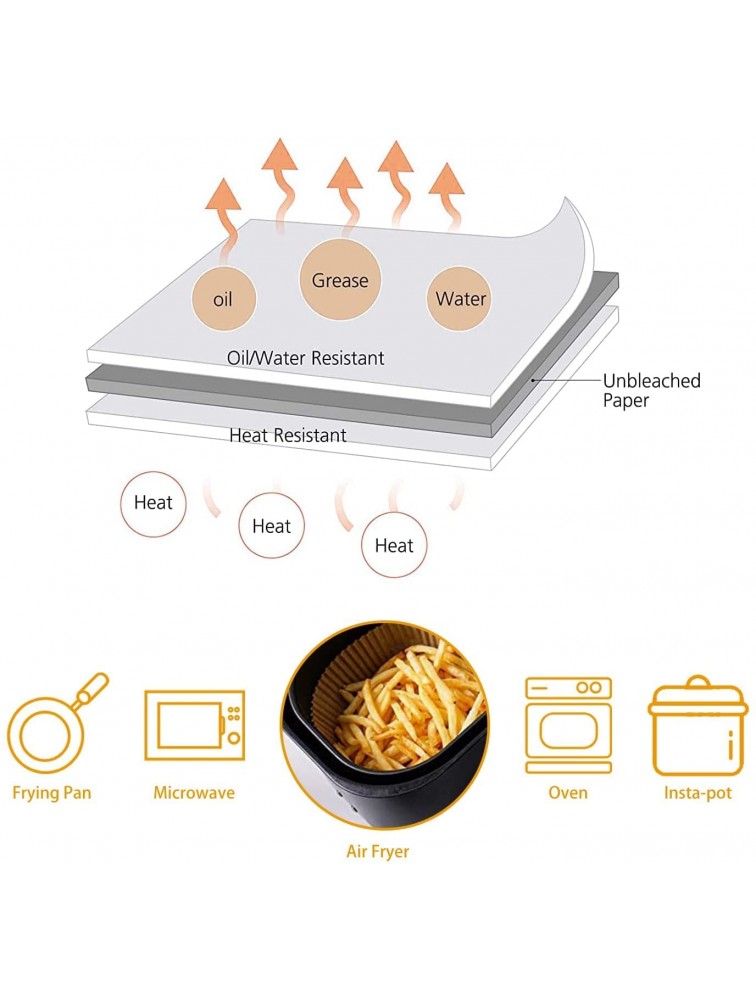 Air Fryer Disposable Paper Liner Non-stick Disposable Air Fryer Liners Baking Paper for Air Fryer Oil-proof Water-proof Food Grade Parchment for Baking Roasting Microwave 100Pcs -7.9inch… - BYTOEIEJ1